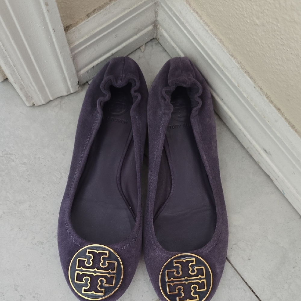 Tory Burch Deep Purple Flats with Gold Logo